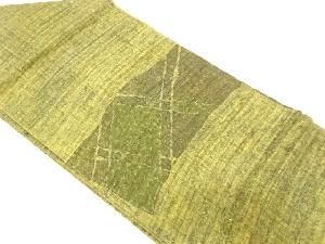 手織り紬　横段に斜め格子模様織り出し名古屋帯